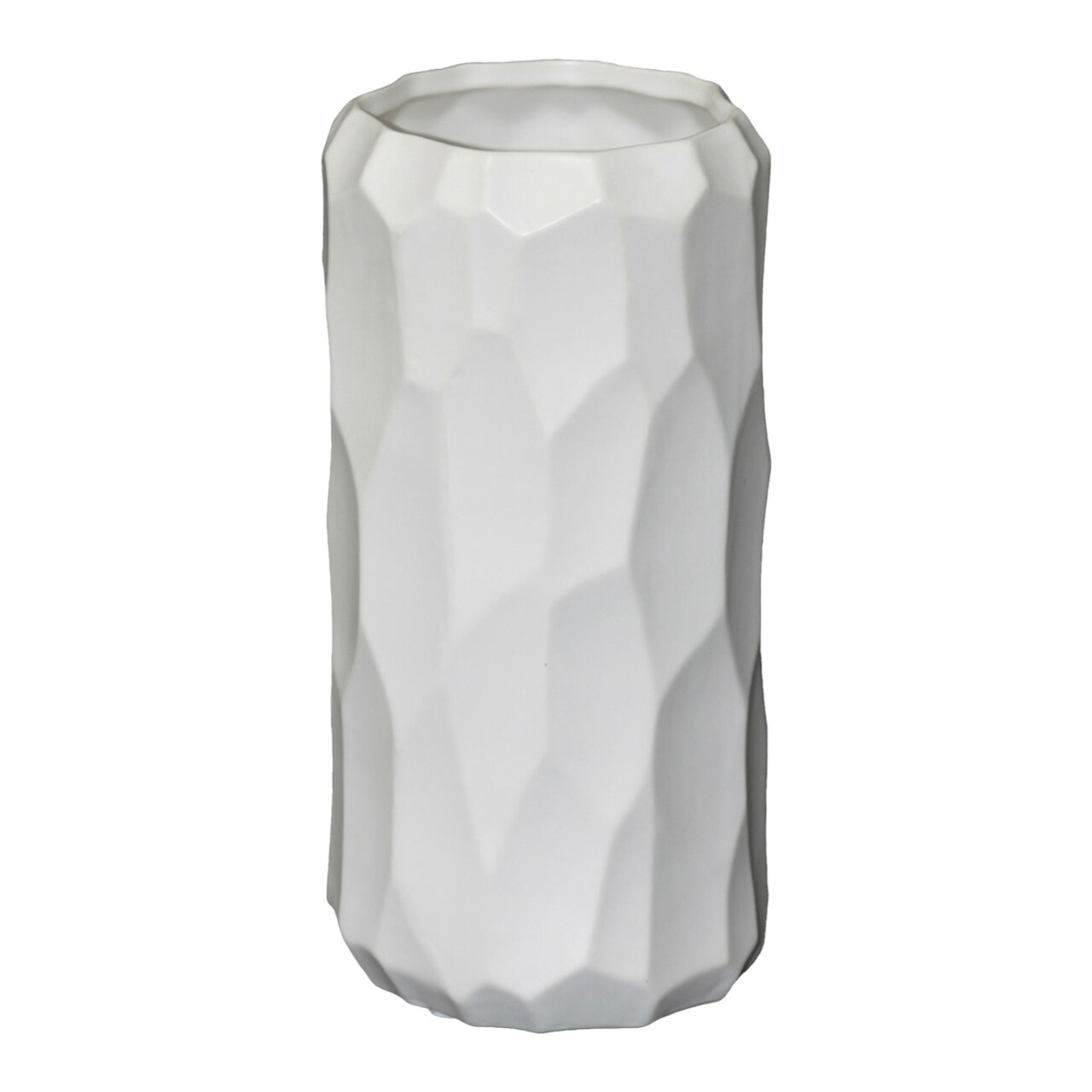 Urban Trends Collection Ceramic Short Wide Cylindrical Vase with Embossed Irregular Pattern Design Body Matte Finish White